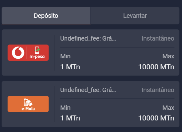 Métodos de pagamento Bantubet