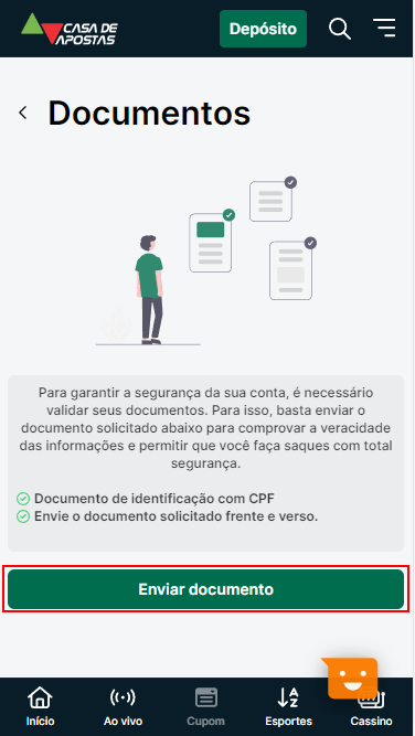 Botão para descarregar os documentos necessários para a validação dos dados