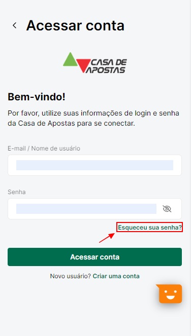 Formulário de recuperação da palavra-passe da Casa de apostas