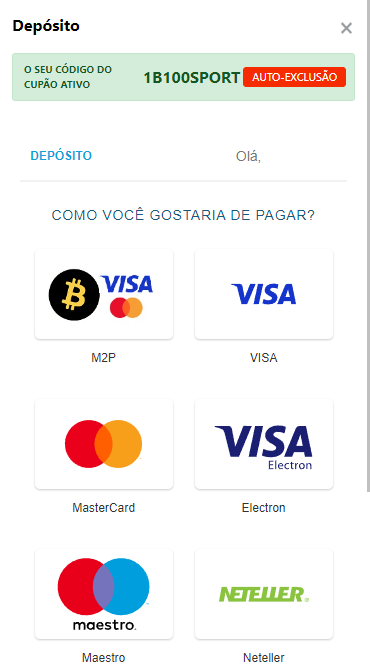 Métodos de pagamento no site da 1bet