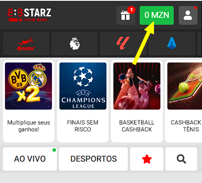 Depositar em 888starz via m-pesa