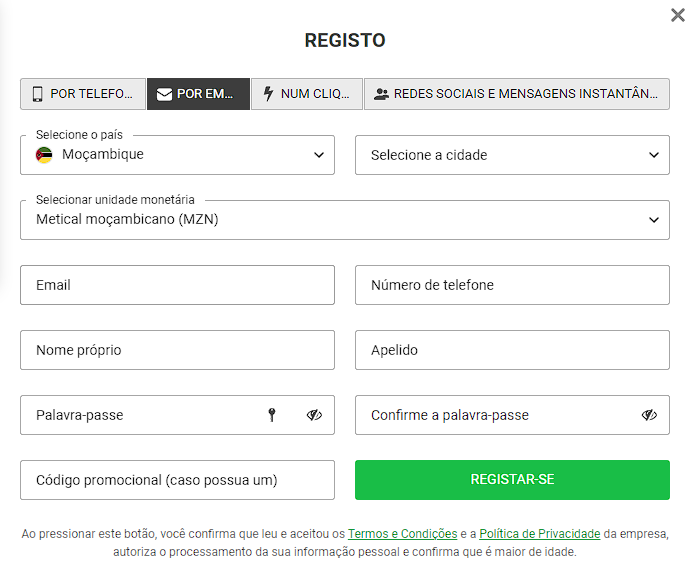 Criar uma conta por correio eletr贸nico
