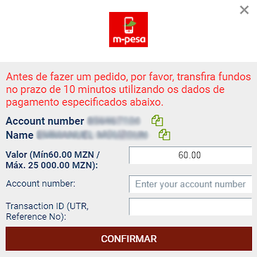 Depositar em 888starz via m-pesa