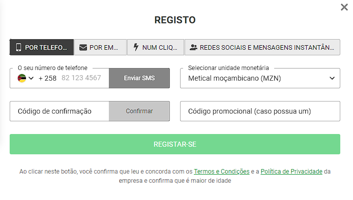 Registo na aplicação móvel 888starz