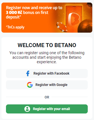 Ways of registering Betano