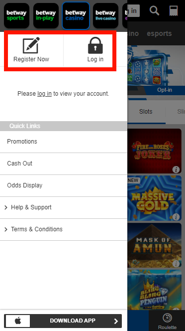 Betway Casino Registration and Authorization