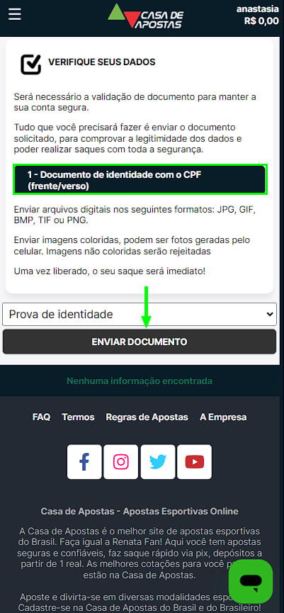 Identificação de identidade em Casa De Apostas