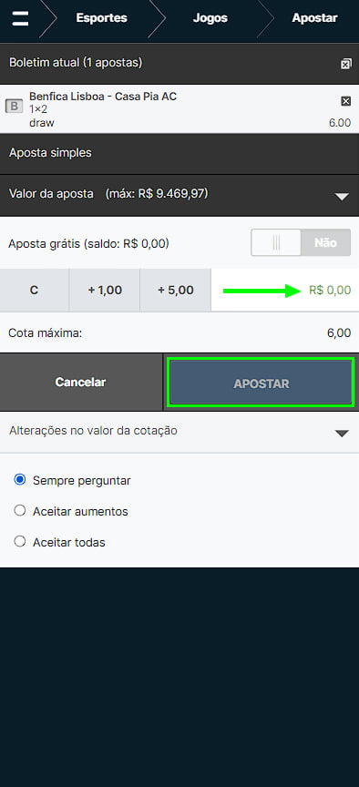 primeiro depósito numa casa de apostas