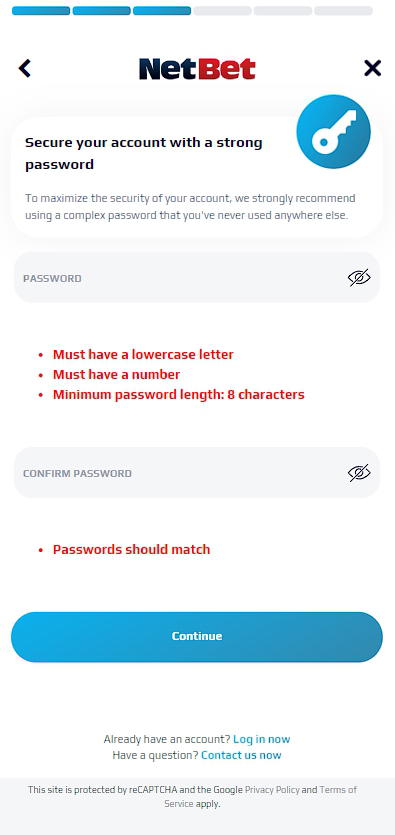 Netbet second registration form