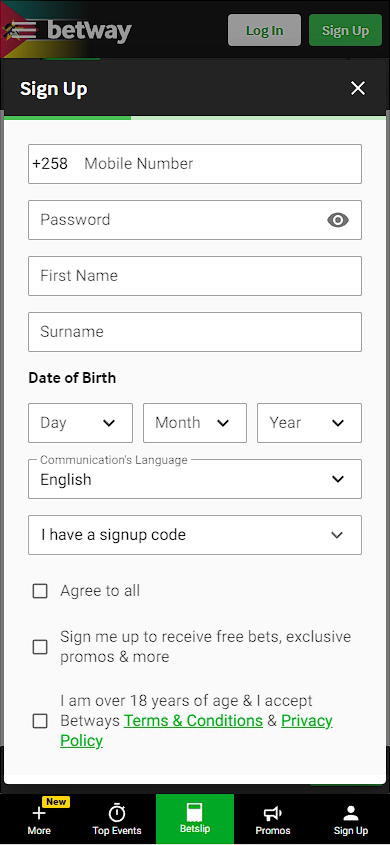 Registration form