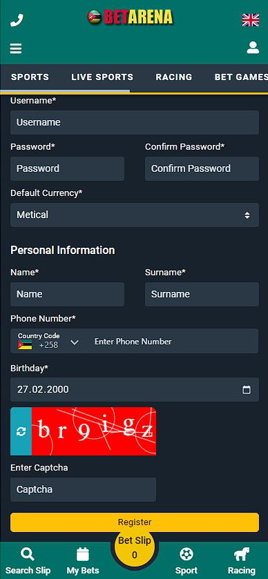 Registration BetArena