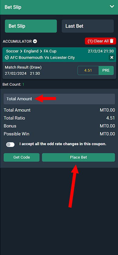 Bet Slip BetArena