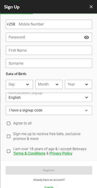 Betway registration