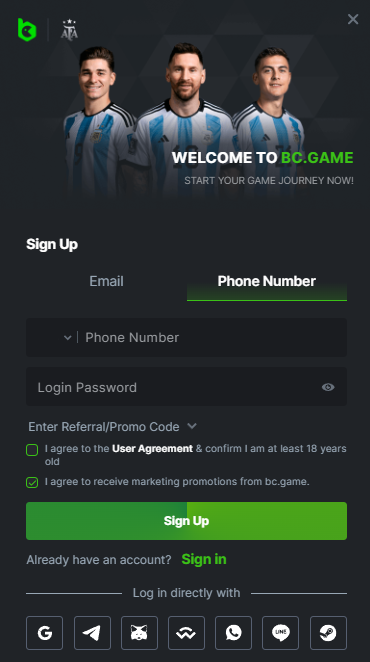 BC.Games phone number registration