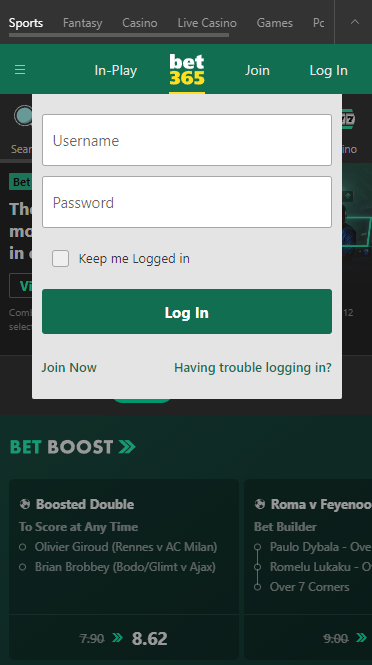 Log in to bet in the betting store