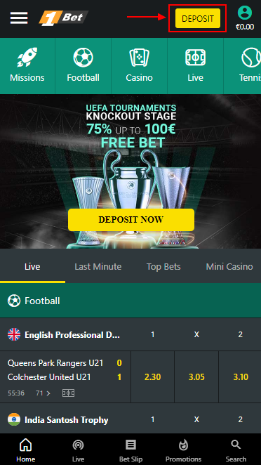 Make a deposit at 1bet