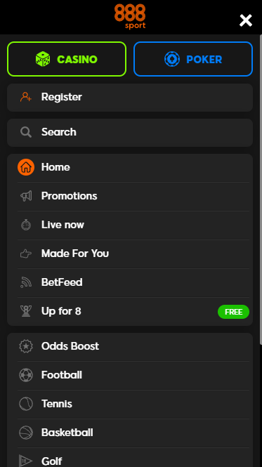 888Sport bookmaker's mobile site