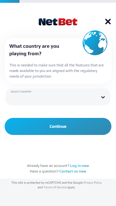 Registration form on the NetBet website