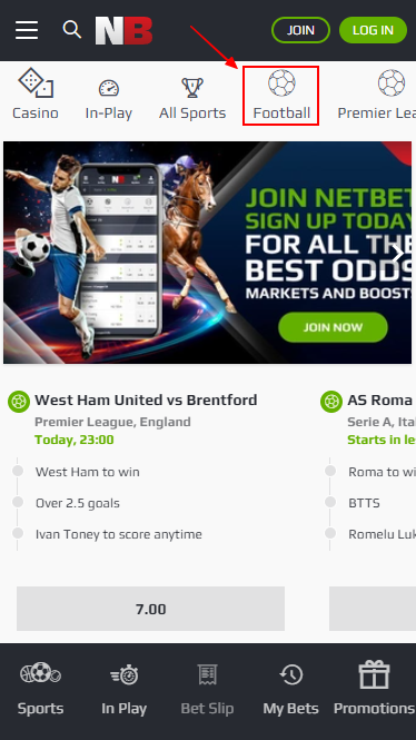 NetBet sports selection