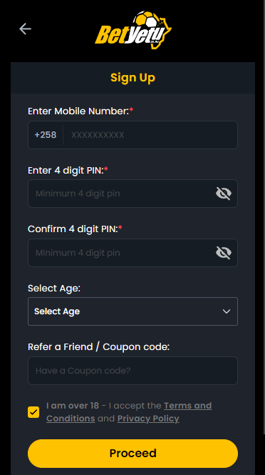 Enter personal information during registration in the BetYetu betting store