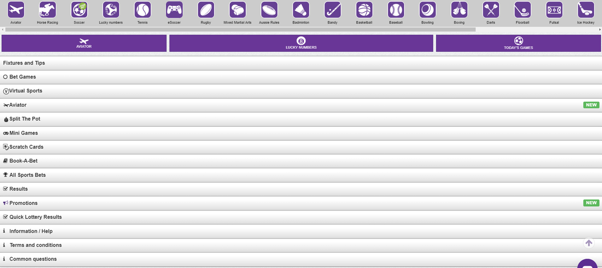 Range on the Hollywoodbets bookmaker website