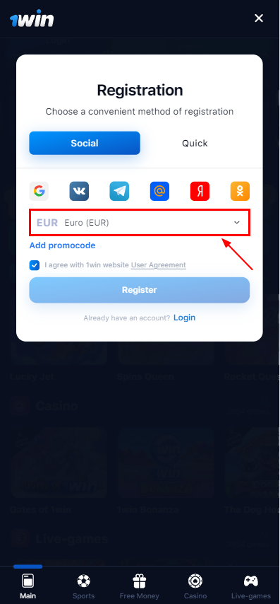 Currency selection