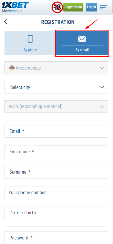 1xbet e-mail registration