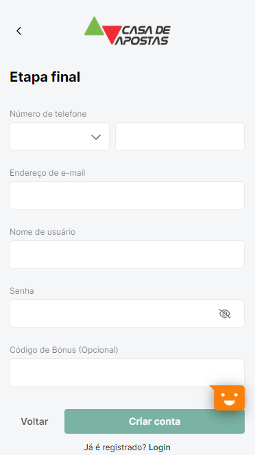 Casa de Aposta registration form