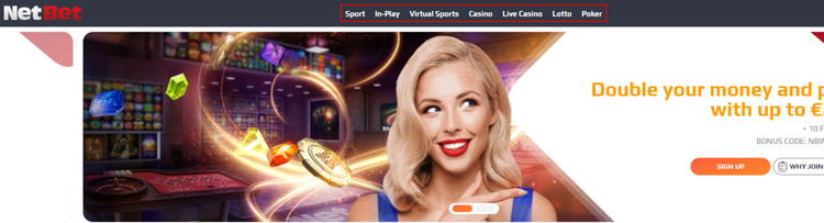 The main menu on the NetBet website