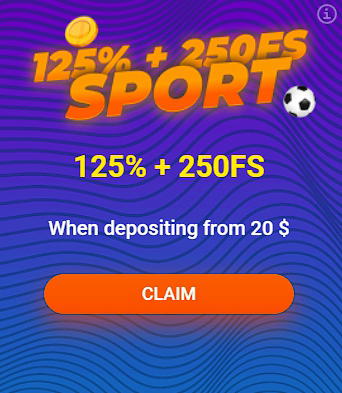 Sport Welcome bonus 125% + 250FS