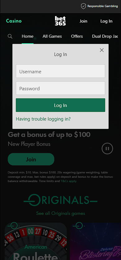 Log in form bet365