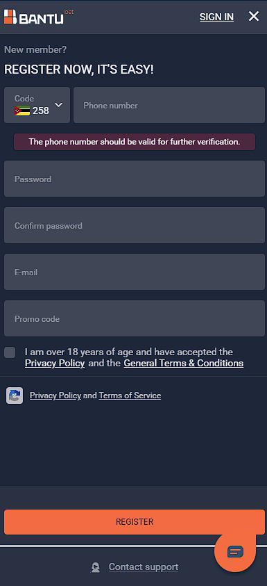 Bantubet registration form