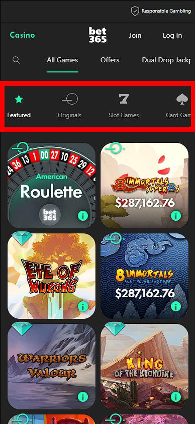 Games offered in the casino