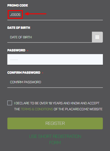 Promo code field on the registration form