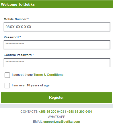 Registration form