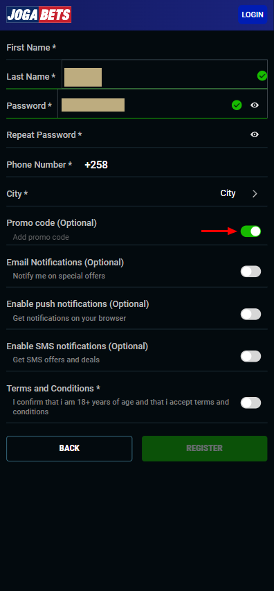 Registration form