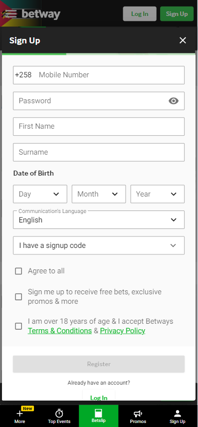 Betway Registration Form