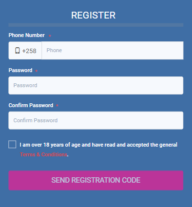 Registration form on the Elephant Bet website