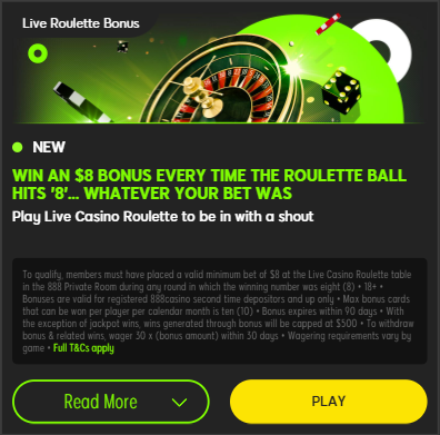 888 Roulette Bonus from the Live Casino