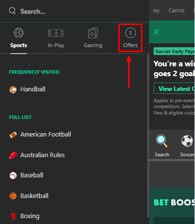 Bet365 promotions section