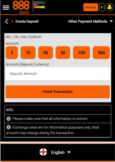 e-Mola 888bet payment system form