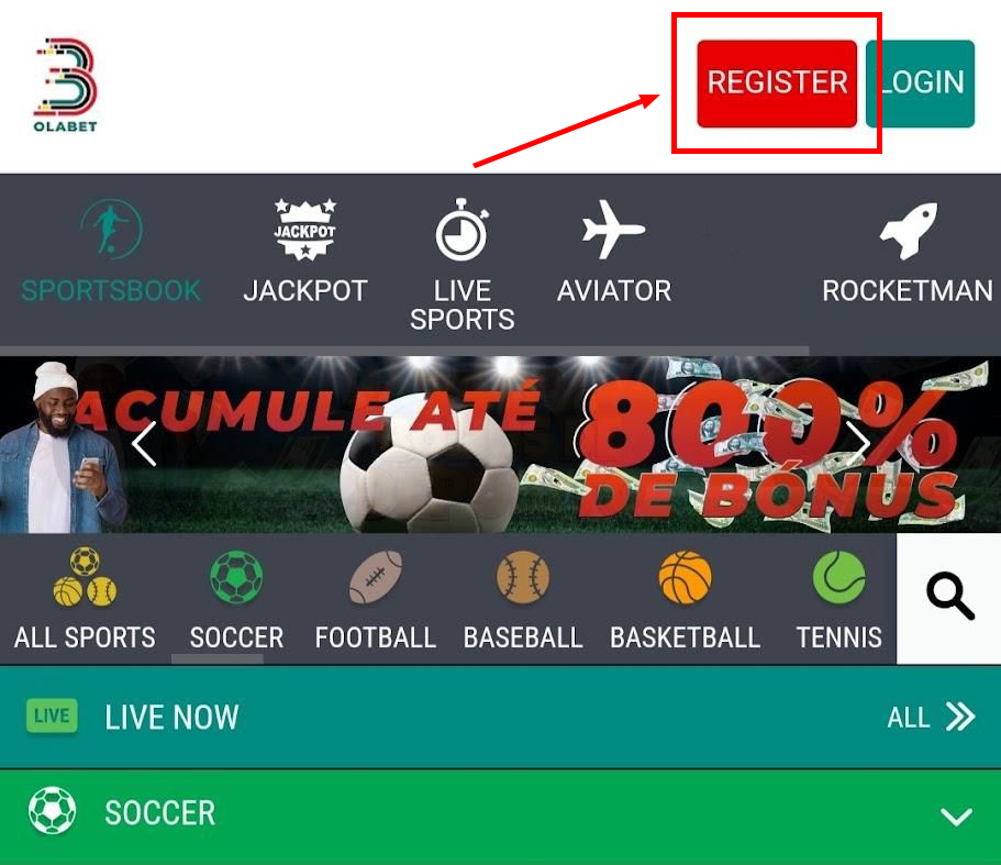 Registration button on the Olabet website