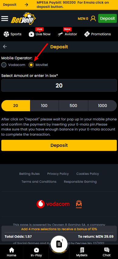 Make a deposit with Movitel