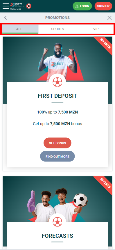 22bet Bonus Sections