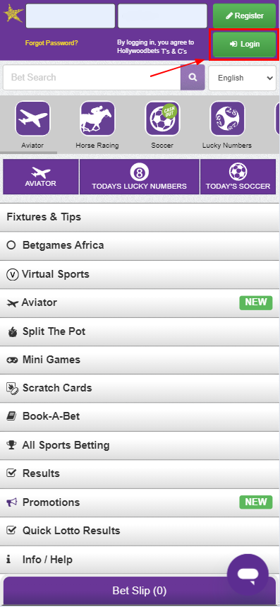 Log in before funding your Hollywoodbets account