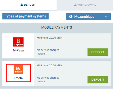 Choosing the 1xBet e-Mola payment system