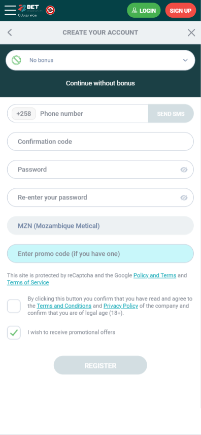 22bet registration form