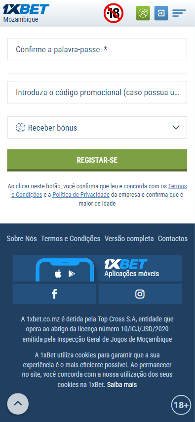 1xBet e-mail registration