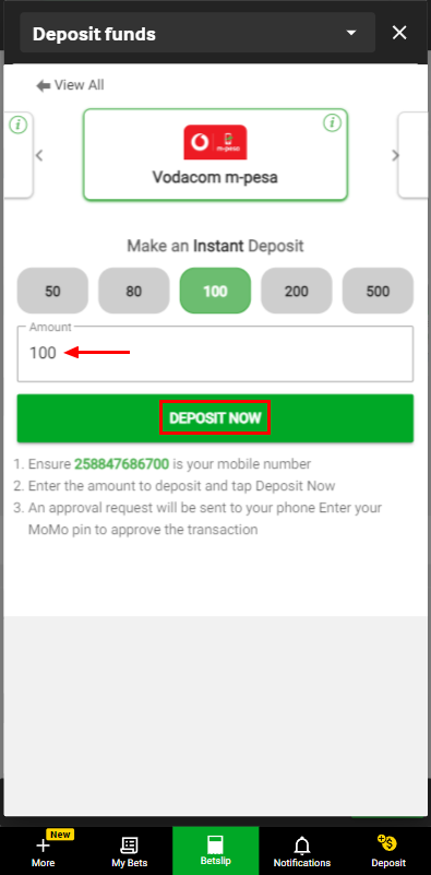 Depositing and withdrawing funds at Betway