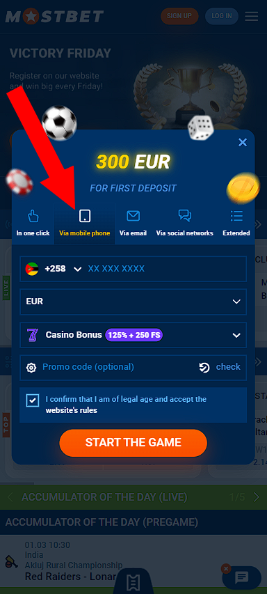 Registering Mostbet via phone